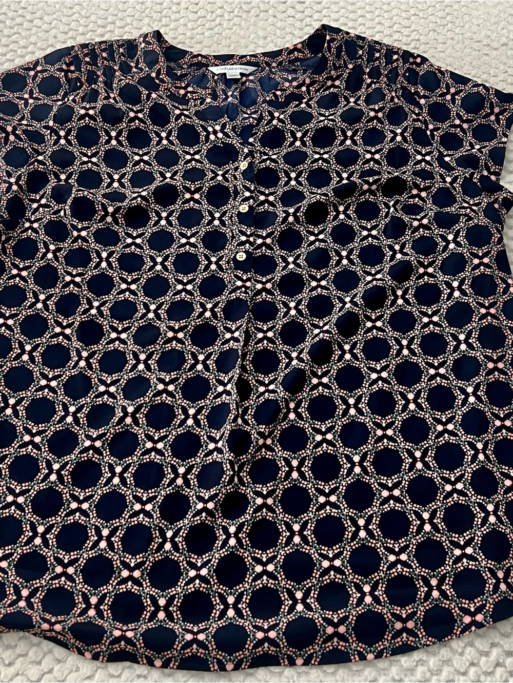 Croft&Barrow  Navy & Pink Geometric Print Button Front Blouse